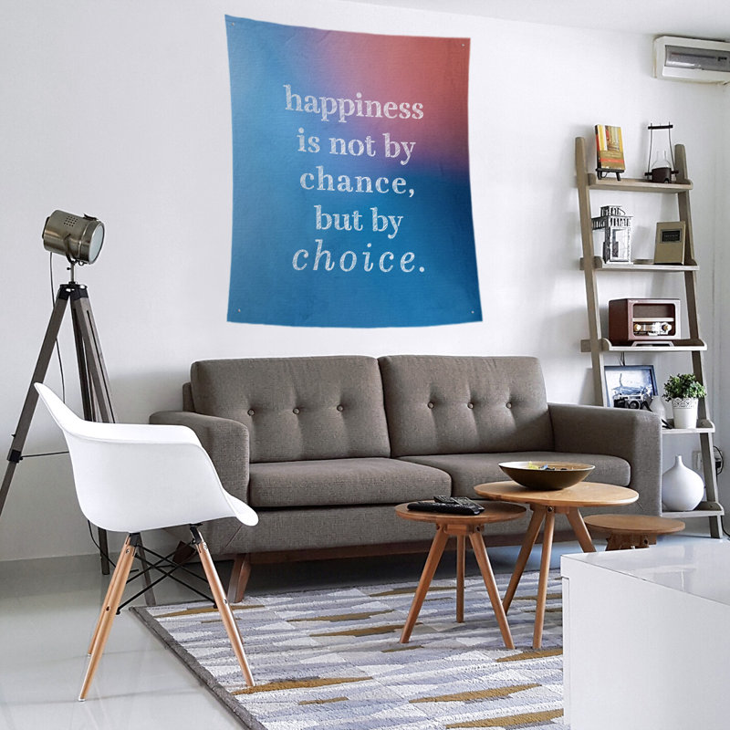 Tapisserie citation manuscrite en polyester, H 80 po x l 68 po, Bleu / Rose