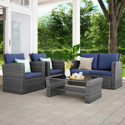 Arora 4-Person Rattan Outdoor Furniture with Olefin Back&Seat Cushions