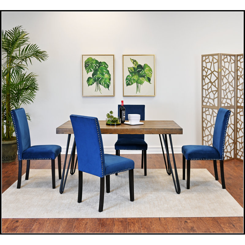 Ensemble de salle à manger 5 pièces, table à épingle avec 4 chaises confortables, pour espaces modernes et compacts, Bleu