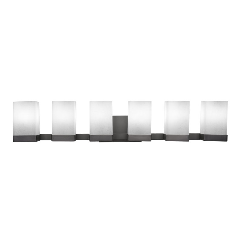 Dace 6 Light Bath Bar Shown With 4" Square Glass, Espresso, White Muslin