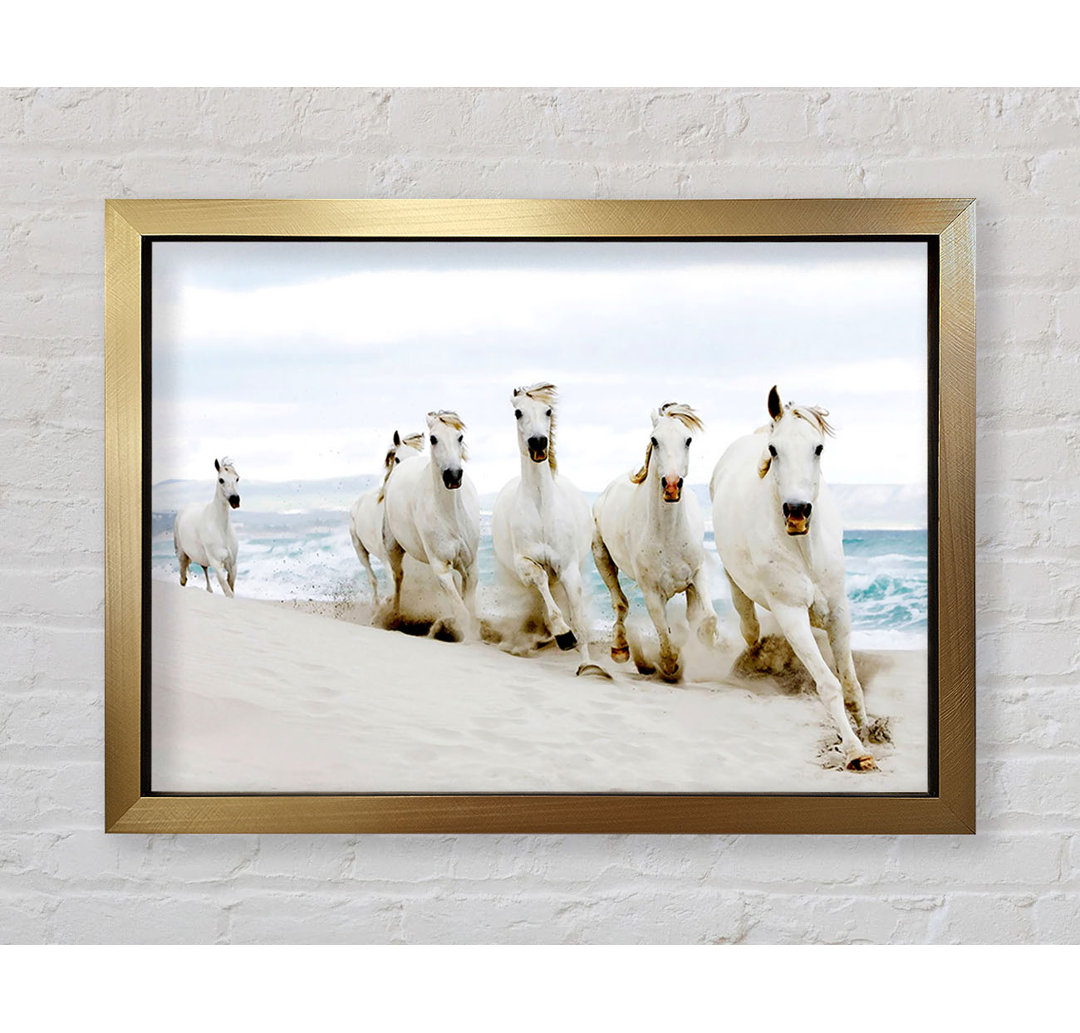 White Ocean Horses Gerahmter Druck