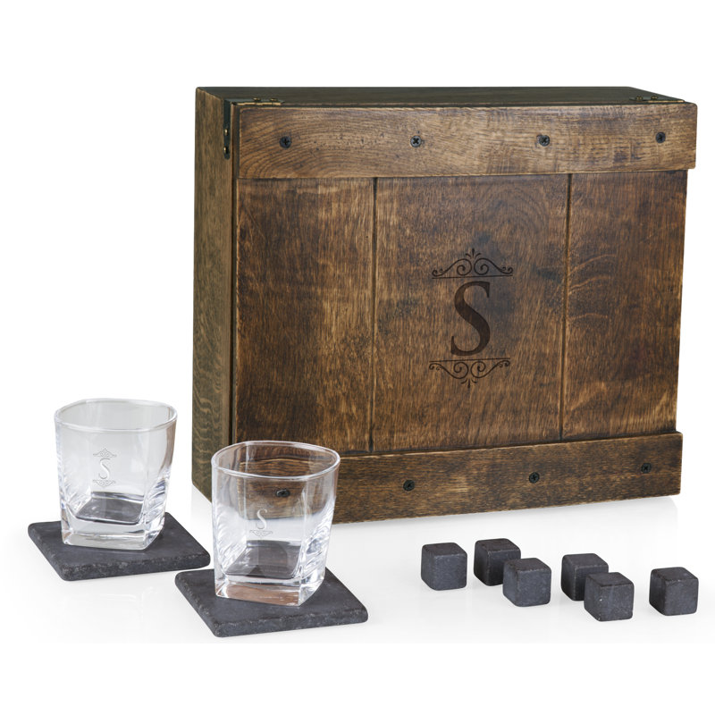 Monogram Whiskey Oak Box, ensemble de 2 verres à whisky et pierres Espen, S