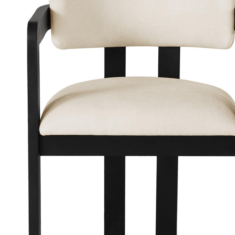 Solid Wood Upholstered Dining Armchair, Beige 