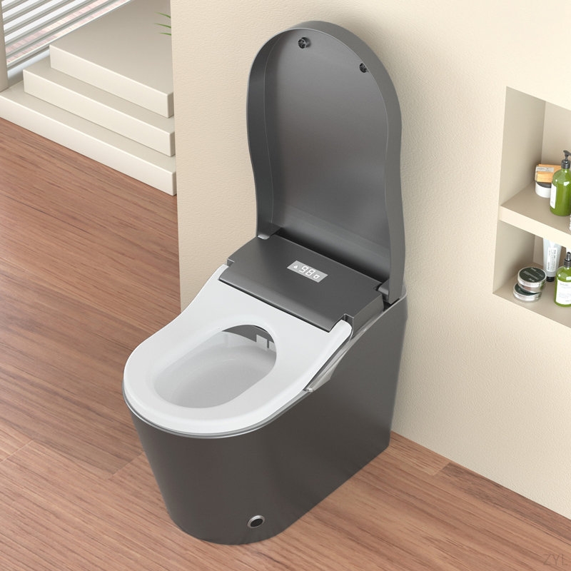 Toilette moderne moderne avec bidet, chasse d'eau automatique, ouverture / fermeture automatique, siège chauffant, eau chaude et sèche, fonction de bouclier en mousse blanche