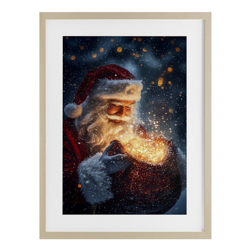 «Santa's Bag of Magic», reproduction encadrée sous verre, design par Franklyn Gregory, Cadre de récolte en pin