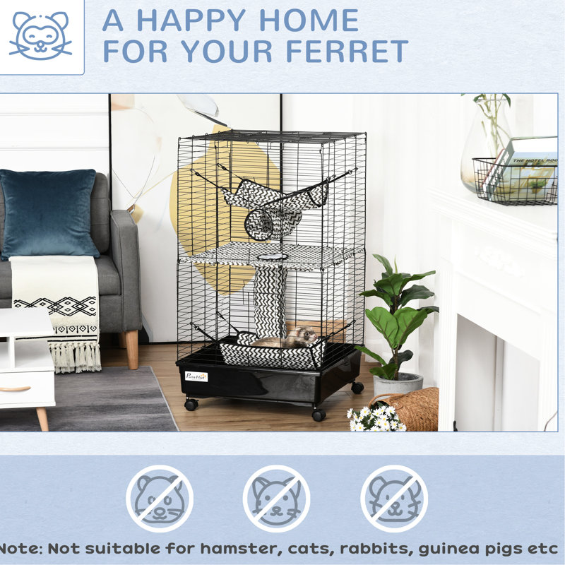 Cage pour animaux 42 "en noir - avec roues, freins et plateformes multiples