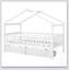 Lit de maison en bois avec deux tiroirs, toit en ciel fantaisiste pour enfants, fabrication en bois de pin robuste et rangement spacieux-129431818