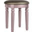 Meuble-lavabo de chambre en or rose avec miroir pliable, cinq tiroirs de rangement et un tabouret rond rembourré, combinaison en bois massif doré contemporain, structure en placage de bouleau