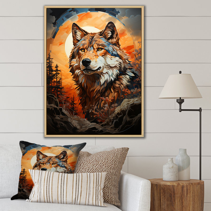 Loup amérindien brun avitto, H 32 po x l 16 po x P 1 po, Cadre naturel flottant