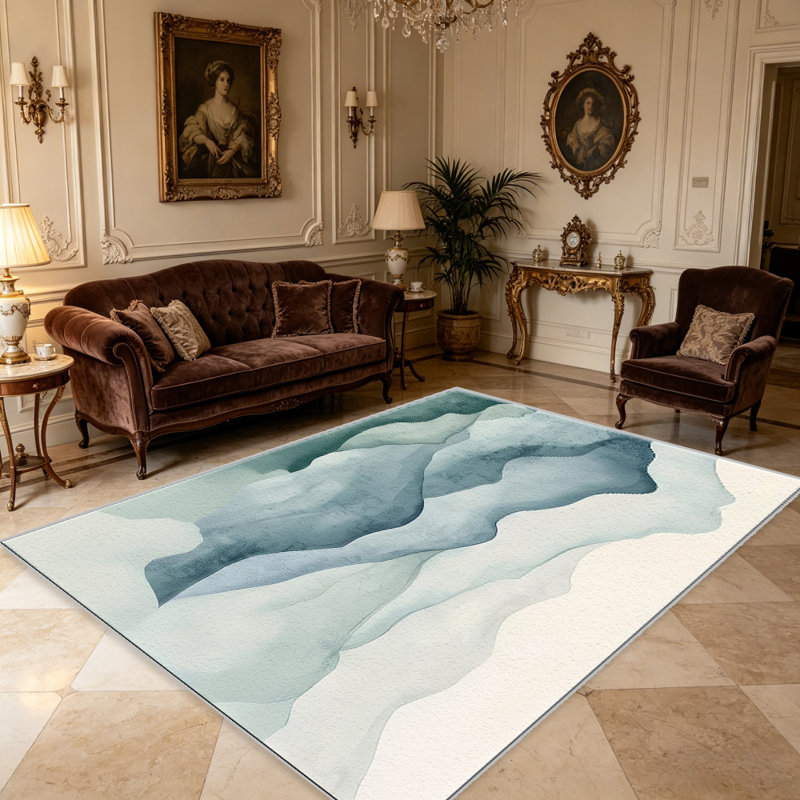 Misty Teal Hills carpet-easy to clean, machine-washable, soft and comfortable; suitable for door mats, kitchens, living rooms, bedrooms, corridors, and laundry areas. Easy to clean, durable carpet for home decoration.