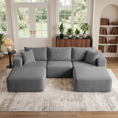 Canapé d'angle modulaire en forme de U de 108 pouces, canapé Cloud en velours côtelé compressé 5 pièces avec modules amovibles, assise profonde, aucun assemblage requis