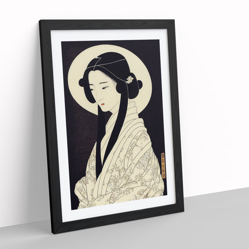 Delightful Geisha - Single Picture Frame Print, 64cm H x 46cm W x 2cm D, Black