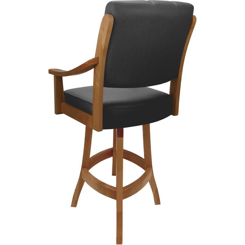 Havertown Leather Counter Solid Wood Bar Stool 26" Seat, Gray Seat/Brown Frame