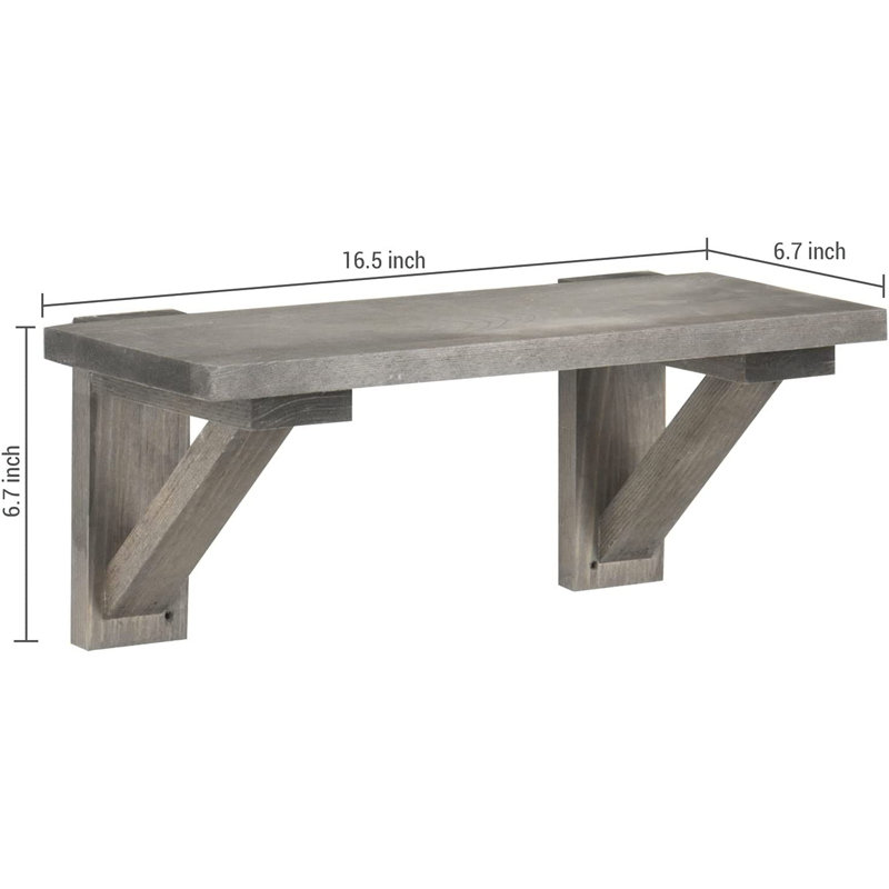 2 Piece Solid Wood Floating Shelf, Grey