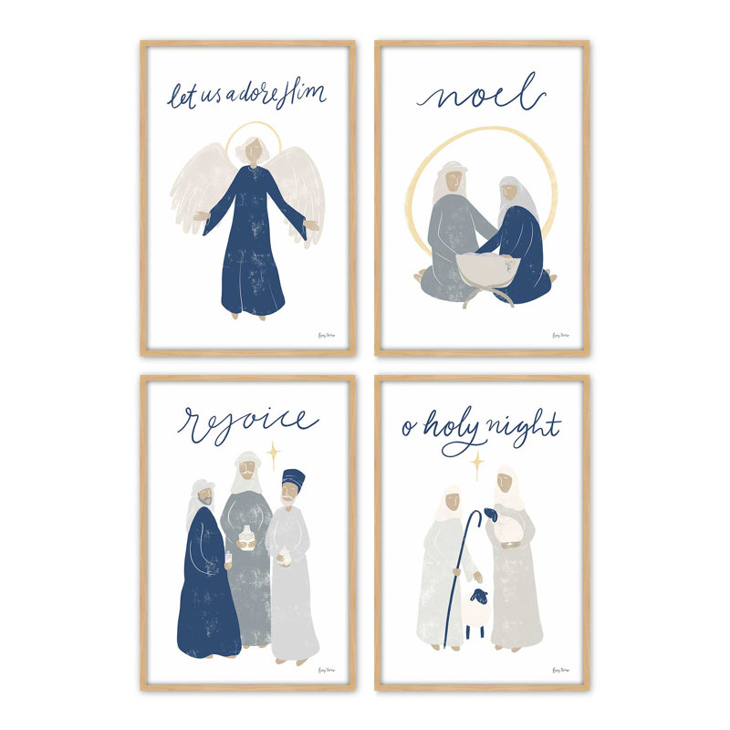 Ensemble de 4 reproductions d'art Bethlehem's Glow, 16 po x 12 po, Érable américain