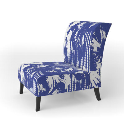 Blue And White Floral Striped - Upholstered Patterned Accent Slipper Chair
