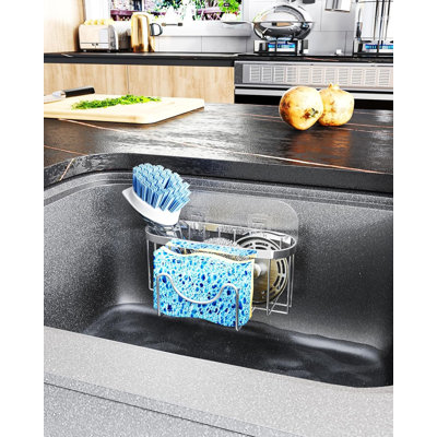 Organisateur multifonctionnel d'évier de cuisine en forme de M, 2 méthodes d'installation pour porte-éponge, support d'évier antirouille pour brosse, bouchon et grattoir