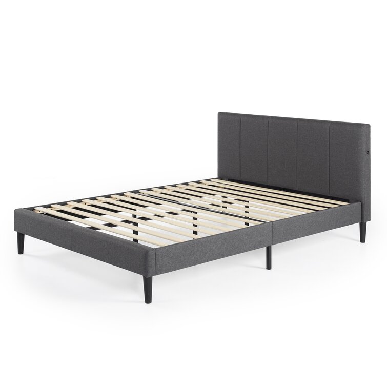 Queen Upholstered Low Profile Platform Bed - Grey