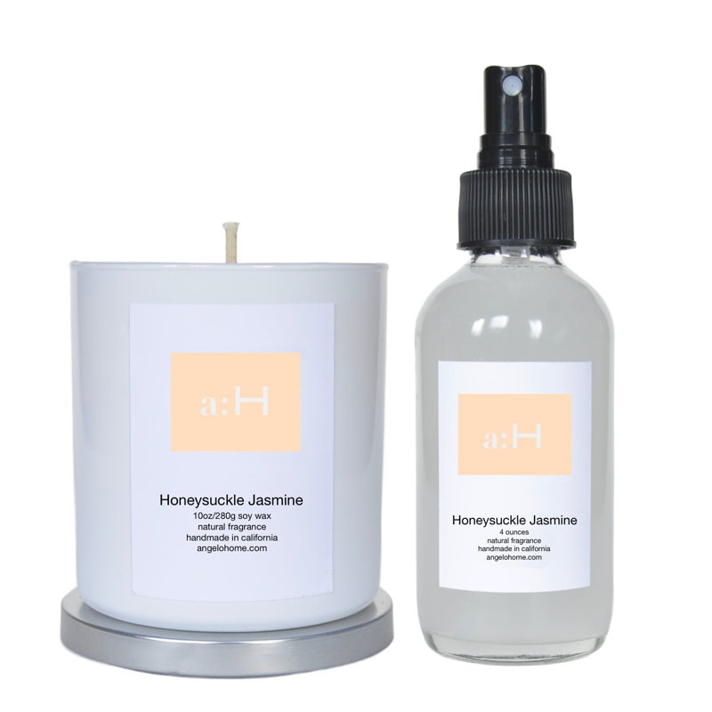A:H Honeysuckle Jasmine Scented Candle With Room Spray Candle with Glass Holder