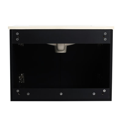 24'' Bathroom Vanity Wall Mounted. Ceramics Sink & Soft-close Door. Black. Modern. Plywood. Profuse Space For Appliances In Bountiful Cabinet Storage