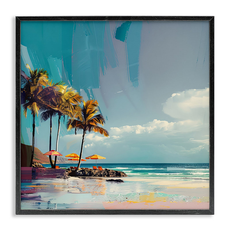  Contemporary Shoreline in Summer Giclee Art by Irena Orlov, Giclée encadrée noir minuit, H 12 po x l 12 po
