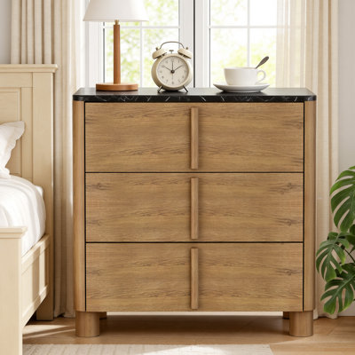 31.5"W Oversized Nightstand with 3 Drawers and Marble-Look Top
