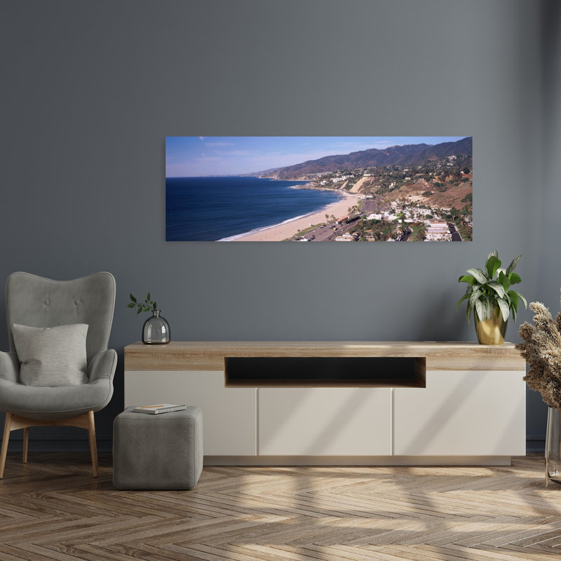 High Angle View Of A Beach Highway 101 Malibu Beach Malibu Los Angeles County California USA by Dan Merkel - Wrapped Canvas Panoramic Print