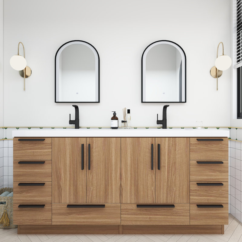 Meuble-lavabo autoportant avec lavabo double 70,8 po Carla, 71", Palissandre
