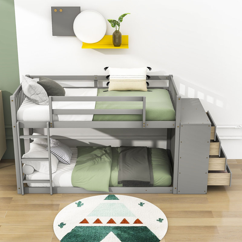 Farschid Kids Bunk Bed with Drawers, Gray, Twin