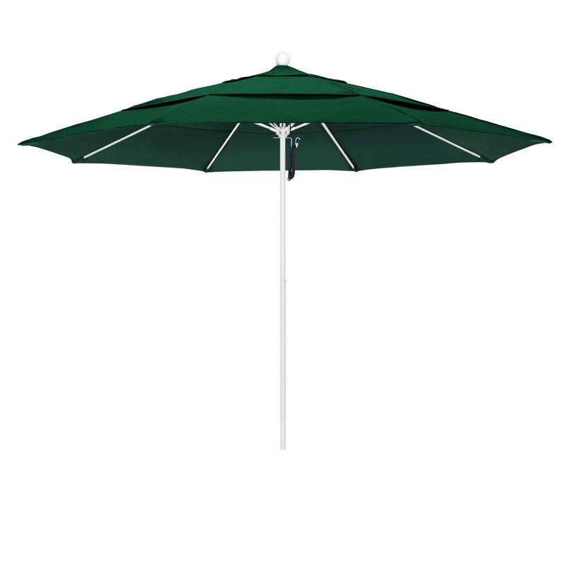 Parasol de marché 11 pi Silva, Blanc mat, Toile Sunbrella® vert forêt