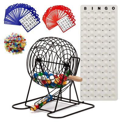 Ensemble de jeu de bingo de luxe GSE avec cage de bingo de 8 po, tableau principal et boules de bingo, 500 jetons, 50 cartes de bingo