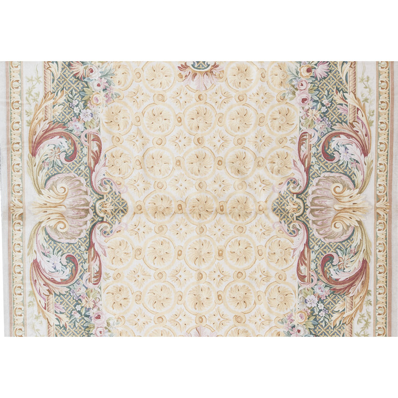 Hand-Knotted High-Quality Beige and Green Area Rug