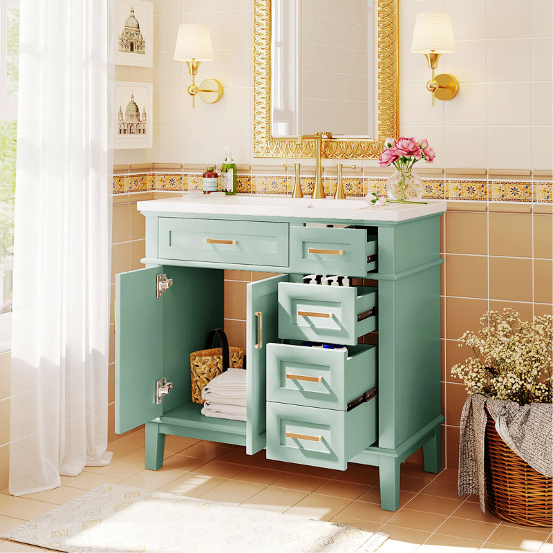 Meuble-lavabo avec lavabo en céramique Motoo, Vert