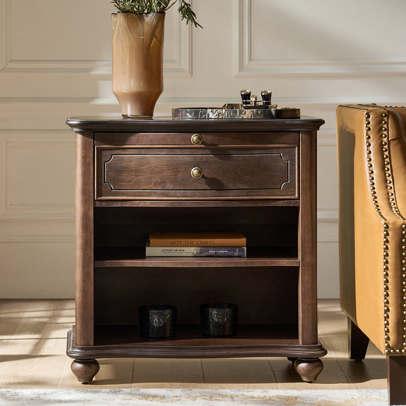 Table de chevet 1 tiroir avec plateau coulissant Elfine Traditional, Noyer