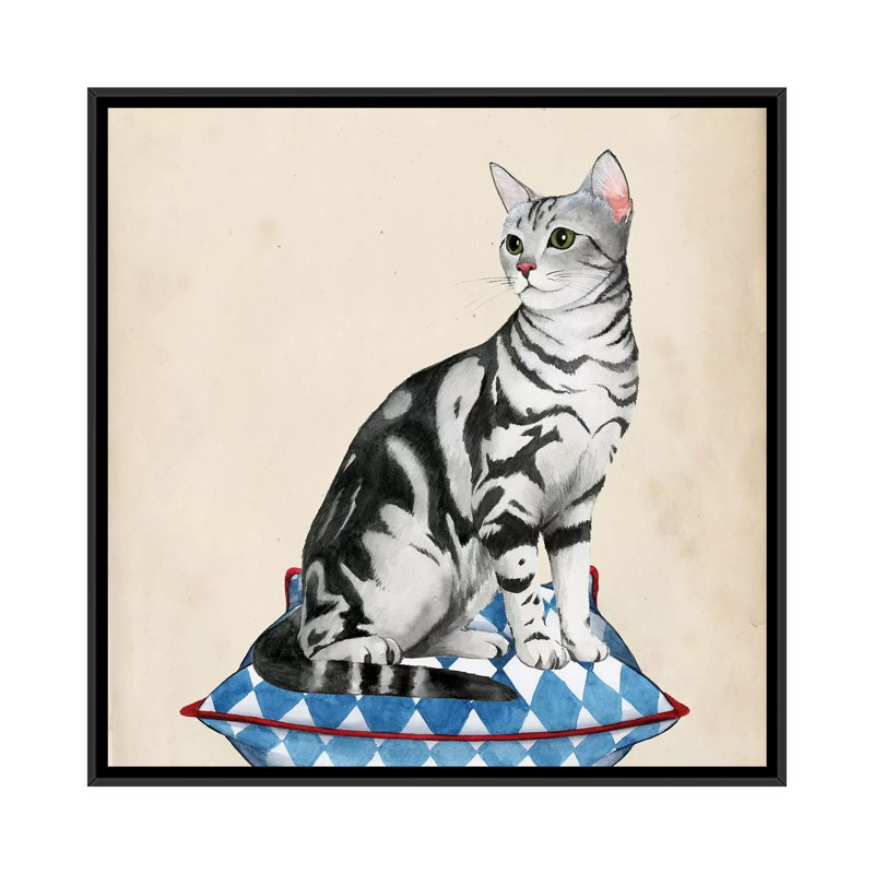 «Lady Cat I», impression sur toile, H 18 po x l 18 po x P 1,5 po, Toile avec cadre flottant noir, Pas de tapis
