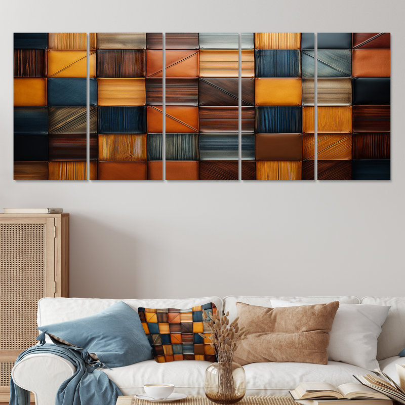 Ensemble de 5 mosaïques géométriques abstraites géométriques à motif géométrique brun II, H 28 po x l 60 po