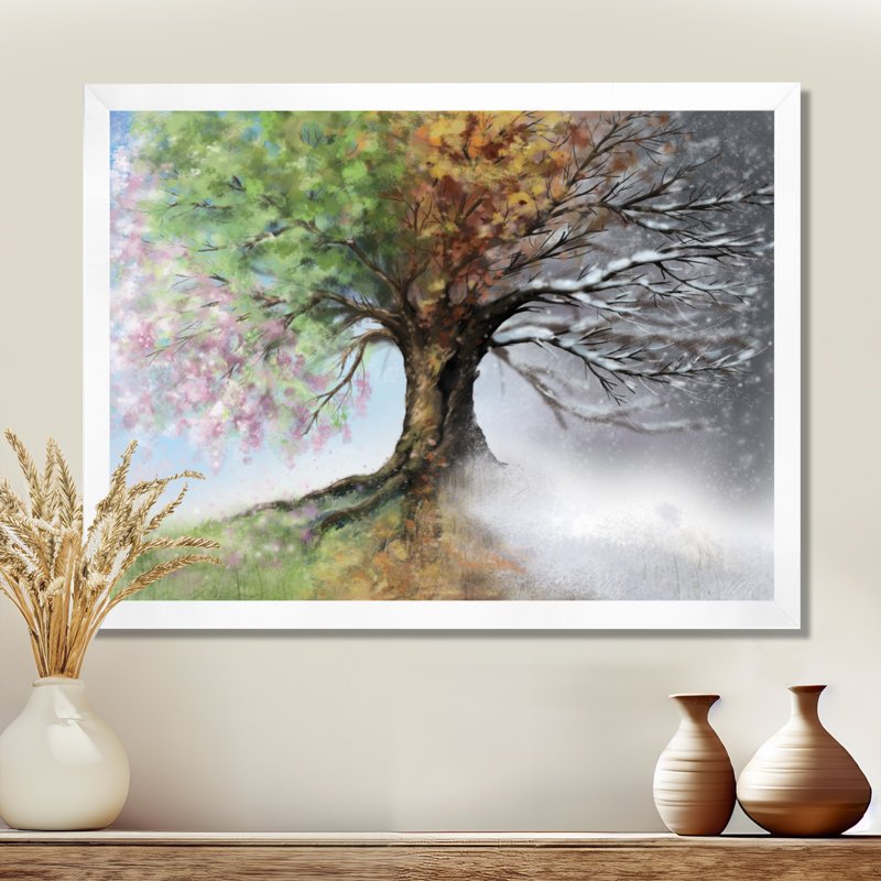 Arbre sur toile, impression de nature quatre saisons - Arbre avec quatre saisons, Impression encadrée, H 24 po x l 32 po