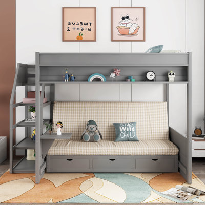 Hastyar Kids Full Over Full Convertible Bunk Bed with Drawers