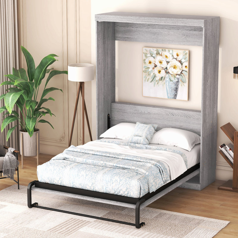 Lit escamotable double, peut être plié dans une armoire, gris