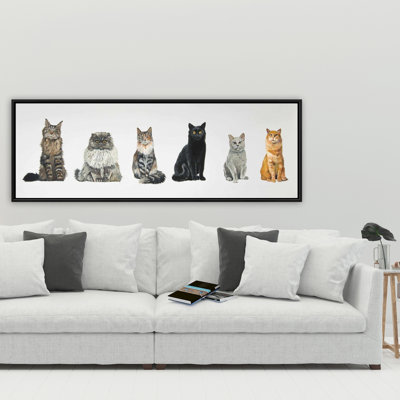 Six chats alignés sur toile