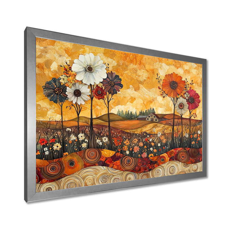 Assortiment de bouquets de fleurs, paysage de grange I - campagne, art mural, H 24 po x l 32 po, Cadre simple, Argent argent