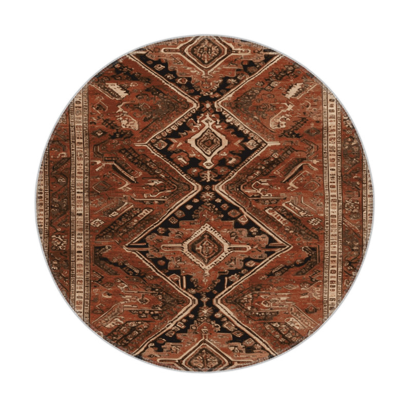 Tapis d'intérieur et d'extérieur brun Persian, Rond 5 pi