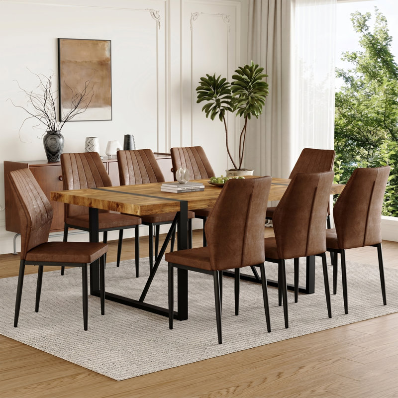 Ensemble de table de salle à manger en bois pour table rectangulaire 8，71 "avec structure en métal et finition naturelle