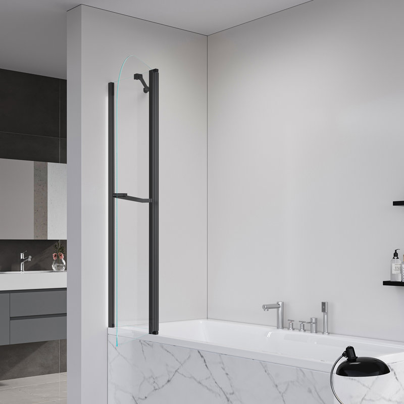 Portes de douche et de baignoire pliantes sans cadre, verre trempé, design noir mat moderne