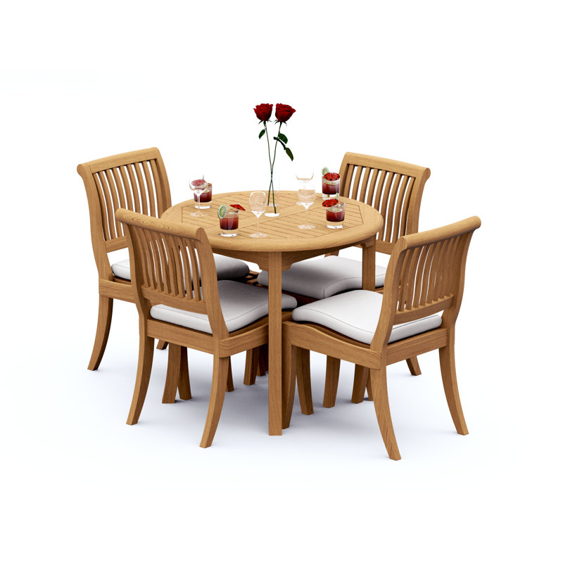 4 Seats 5 Pcs Grade-A Teak Wood Dining Set: 36" Round Table And 4 Arbor Stacking Armless Chairs #11AB0700, 4