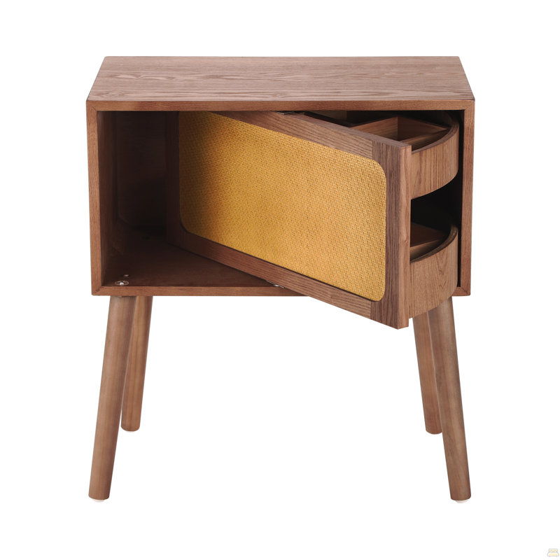 Tables de chevet rotatives à compartiments cachés, table d'appoint en rotin, table de bout à compartiments avec pieds en bois