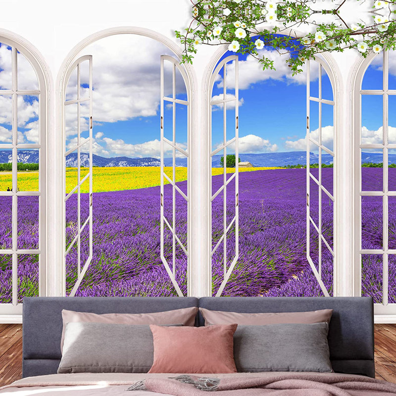 Adhésif mural fenêtre vue de la nature, L 100 po x L 144 po