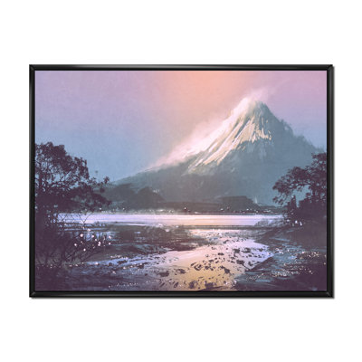 Paysage d'hiver avec un lac de montagne sous la soirée - Peinture sur toile