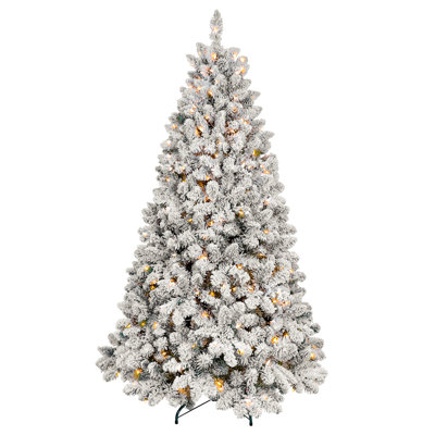  Pre-Lit Artificial Flocked Pine Christmas Tree With Warm White Lights