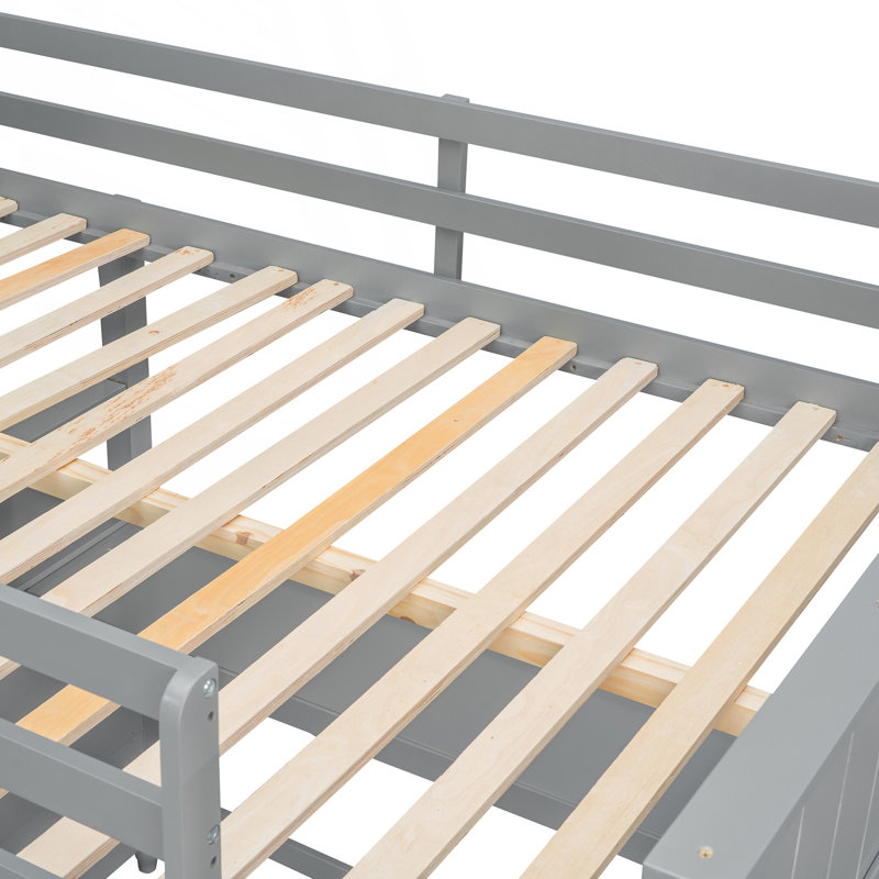 Lit mezzanine double en bois avec tiroirs, Gris